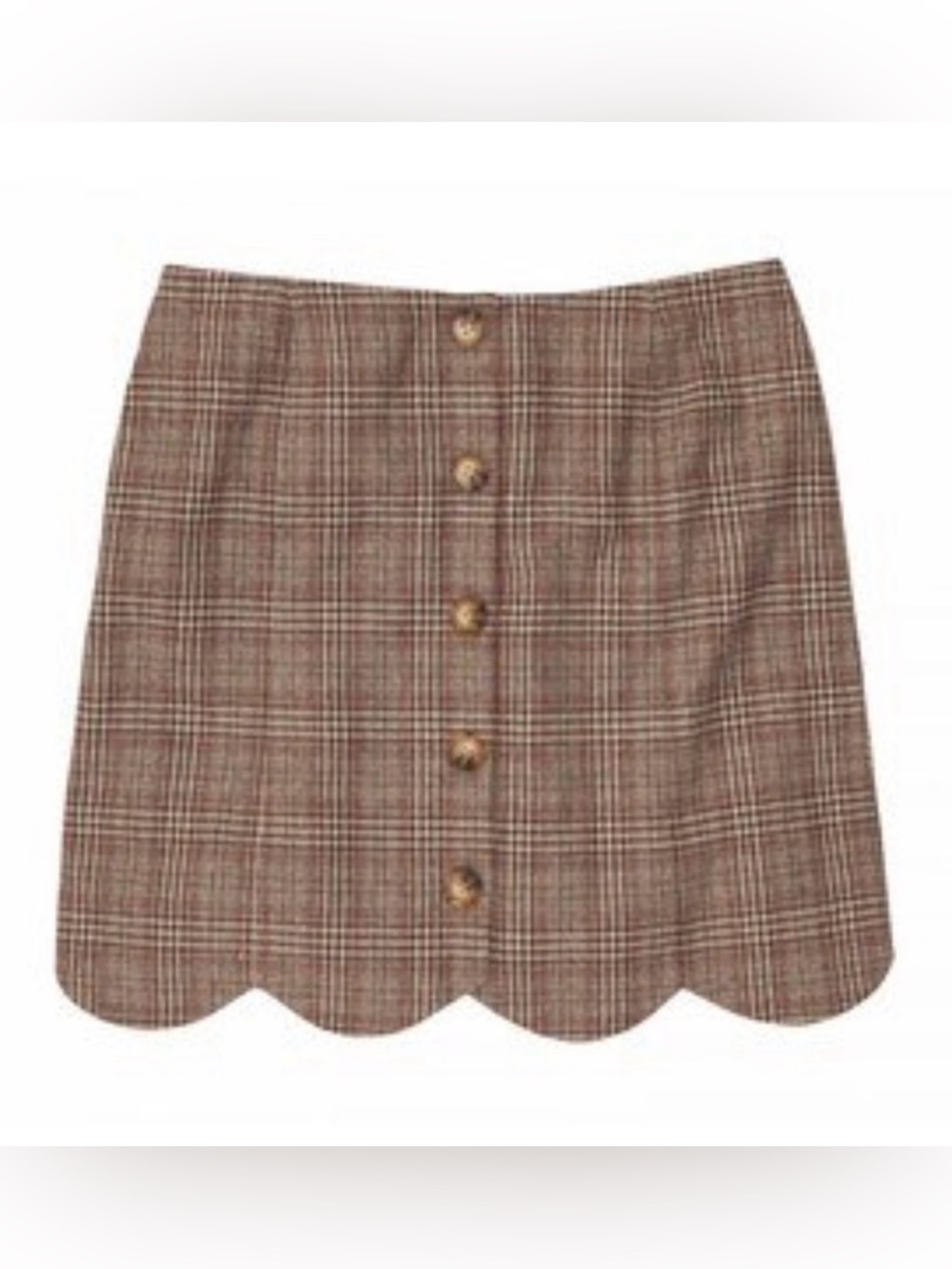 Southern Proper Brown Plaid Scallop-Hem Mini Skirt